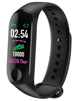 Bratara Smart Fitness Techstar® M3 Plus, Unisex, Monitorizarea Sangelui si Ritmului Cardiac, Pentru Android si iOS, Negru