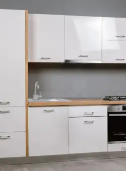 Bucatarie Arra, Alb lucios si Natur, Front Mdf, 250 x 220 x 60 Cm