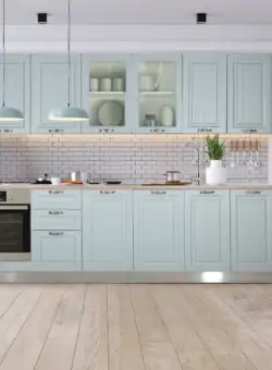 Bucatarie Malta Albastru Si Natur, Front Mdf Vopsit, 287 X 220 X 60 Cm