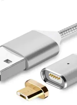 Cablu Micro USB de Incarcare Magnetic Impletit Nylon Argintiu pentru Android