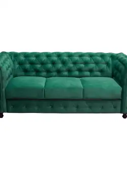 Canapea CHESTERFIELD extensibila, 3 locuri, cu arcuri, verde, 205x90x80 cm