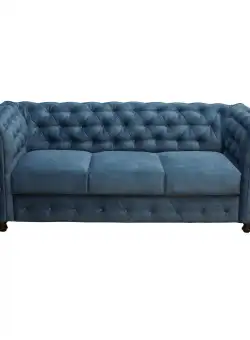 Canapea CHESTERFIELD fixa, 3 locuri, cu arcuri, albastru, 205x90x80 cm