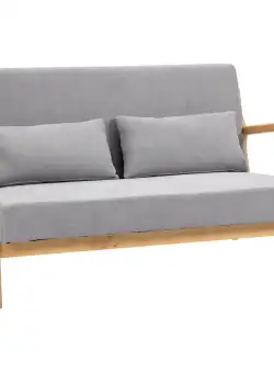 Canapea cu 2 locuri moderna din Lemn cu perne, tasatura cu efect de catifea, 122x71x76 cm, Gri HOMCOM | Aosom RO