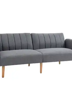 Canapea Extensibila 2 Locuri, Pat 1 Persoana cu Spatar Rabatabil 3 pozitii, Tapiterie, Picioare din Lemn, max220kg Gri 173x75x73cm HOMCOM | Aosom RO