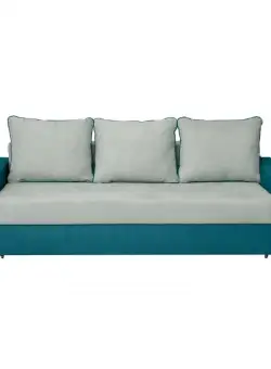 Canapea NICO II 3L extensibila, 3 locuri, cu arcuri si lada depozitare, turcoaz + mint, 220x85x75 cm