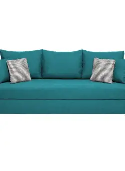 Canapea SARA II extensibila, 3 locuri, cu lada depozitare, turcoaz + print MZ mini bleu, 235x90x75 cm