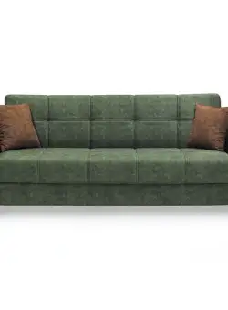 Canapea ZETA extensibila, 3 locuri, cu arcuri si lada depozitare, verde + maro, 225x84x85 cm