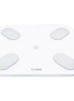 Cantar Electronic Smart Techstar®, Alb, Display Digital, Wireless, Bluetooth, Greutate 180kg Max, Compatibil Android & iOS
