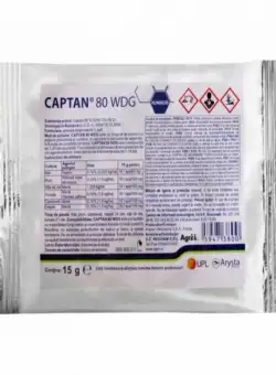 Captan 80WDG 15 gr, fungicid de contact, Arysta (pomi, vita de vie, tomate, ceapa, castraveti)