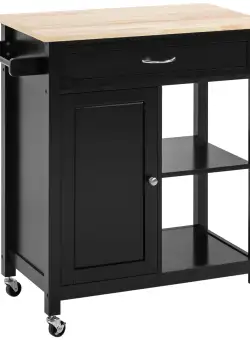 Carucior de Bucatarie HOMCOM din Lemn cu Sertar, Dulap cu rafturi si roti, mobila pentru bucatarie | Aosom RO