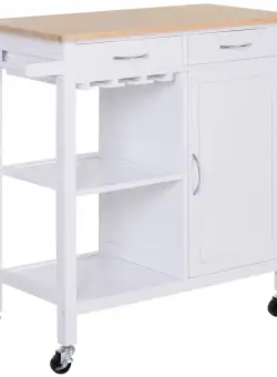 Carucior de bucatarie HOMCOM, dulap cu 2 sertare si roti | Aosom RO