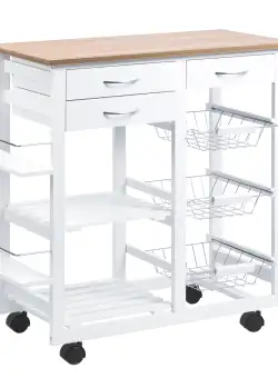 Carucior de Bucatarie HOMCOM, lemn MDF alb | Aosom RO