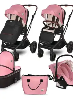 Carucior Lorelli Set 3 in 1 Glory, cadru de aluminiu, 0-22 kg, 0-4 ani (Roz)