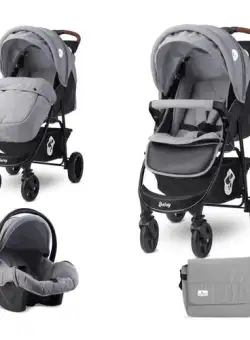 Carucior Lorelli Set Daisy, cos auto inclus, 0-15 kg, 0-3 ani (Negru/Gri)