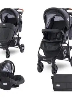 Carucior Lorelli Set Daisy, cos auto inclus, 0-15 kg, 0-3 ani (Negru)