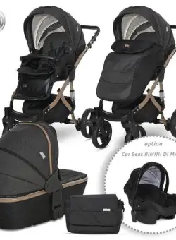 Carucior Lorelli Set Rimini Premium, cos auto separat, 0-15 kg, 0-3 ani (Negru)
