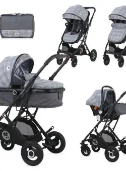 Carucior Lorelli Set Sena, cos auto inclus, cadru din aluminiu, 0-15 kg, 0-3 ani (Gri deschis)