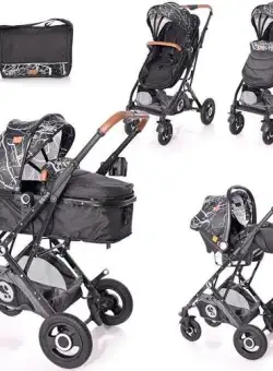 Carucior Lorelli Set Sena, cos auto inclus, cadru din aluminiu, 0-15 kg, 0-3 ani (Negru)