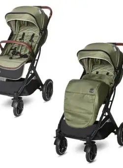 Carucior pentru nou-nascut Lorelli Storm, pliabil, pana la 22 kg, cadru aluminiu, spatar reglabil, roti fata pivotante cu suspensii, centura cu prindere in 5 puncte, spatiu depozitare, Loden Green