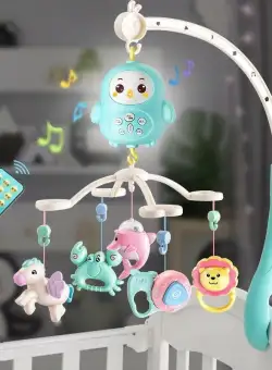 Carusel rotativ muzical pentru patut bebelus, cu telecomanda