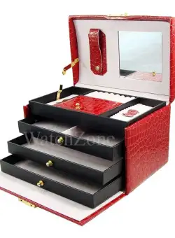 Caseta bijuterii din piele ecologica Suzie rosie WZ1702