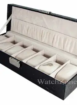Caseta Ceasuri 7 Spatii Neagra Piele Ecologica Premium