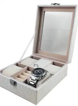 Caseta Ceasuri si Bijuterii din Piele Ecologica Alba