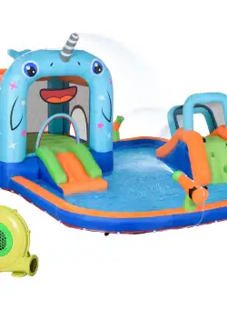 Castel gonflabil pentru copii 5 in 1 Outsunny cu tobogan, trambulina, piscina | Aosom RO