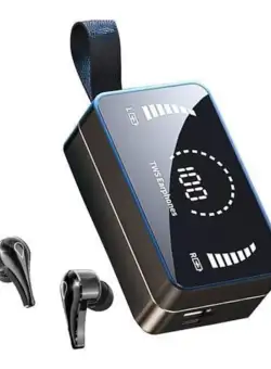 Casti Audio 2 In 1 Techstar® H3 TWS, In ear, Bluetooth, Baterie Externa Pentru Telefon, Afisaj Digital, 3500mAh, Control Prin Atingere, Hi-Fi Stereo, Negru