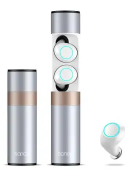 Casti Wireless Bluetooth In-Ear, Stereo, Microfon incorporat, Dock Incarcare Metalic, Design Cilindric, Husa 