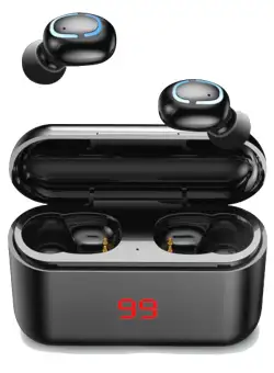 Casti Wireless Q32L TWS Techstar®, Bluetooth 5.0, Conexiune Instanta, Display, Waterproof IPX5, 1500mAh, Touch, Negru Lucios