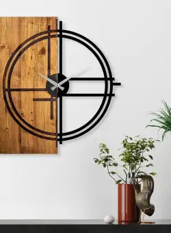 Ceas de perete decorativ din lemn Wooden Clock 38, Nuc deschis, 58x3x56 cm