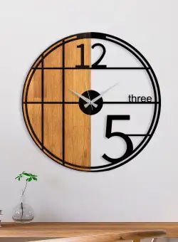 Ceas de perete decorativ din lemn Wooden Clock - 62, Nuc, 56x3x56 cm