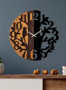Ceas de perete decorativ din lemn Wooden Clock - 71, Nuc, 56x3x56 cm