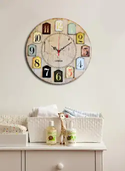 Ceas decorativ din MDF Home Art, Multicolor, 40x0.5x40 cm