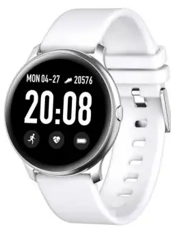 Ceas Smartwatch Techstar® KW19 Alb, 1.3 inch HD Rotund, Monitorizare Cardiaca, Tensiune. Oxigenare, Bluetooth 4.0