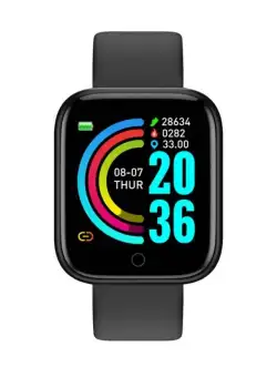 Ceas Smartwatch Techstar® Y68, 1.30 inch IPS, Bluetooth 4.0, Monitorizare Puls, Tensiune, Alerte Sedentarism, Hidratare, Negru