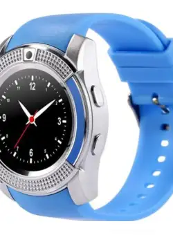 Ceas Smartwatch V8 Albastru HandsFree Bluetooth 3.0 Micro SIM Android Camera 1.3MP