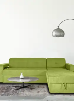 Coltar extensibil, cu lada de depozitare si tabureti, Serenity, Verde