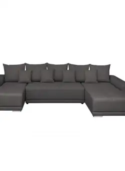 Coltar MARIBO U extensibil, cu arcuri si lada depozitare, colt dreapta, gri, 350x203x90 cm