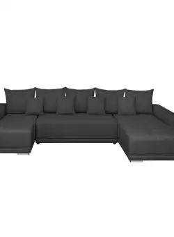 Coltar MARIBO U extensibil, cu arcuri si lada depozitare, colt dreapta, gri inchis, 350x203x90 cm