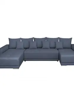 Coltar MARIBO U extensibil, cu arcuri si lada depozitare, colt stanga, albastru, 350x203x90 cm