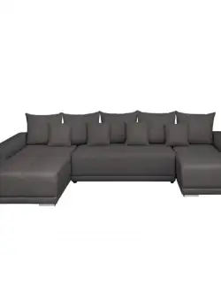 Coltar MARIBO U extensibil, cu arcuri si lada depozitare, colt stanga, gri, 350x203x90 cm