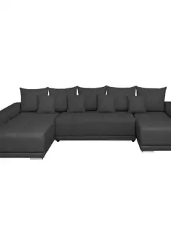 Coltar MARIBO U extensibil, cu arcuri si lada depozitare, colt stanga, gri inchis, 350x203x90 cm