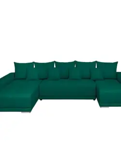 Coltar MARIBO U extensibil, cu arcuri si lada depozitare, colt stanga, verde inchis, 350x203x90 cm