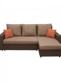 Coltar NICOLE extensibil, cu lada depozitare, colt interschimbabil, maro inchis + maro deschis, 225x145x82 cm