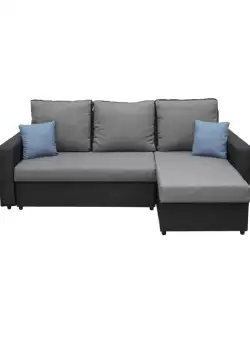 Coltar NICOLE extensibil, cu lada depozitare, colt interschimbabil, negru + gri + gri albastrui, 225x145x82 cm