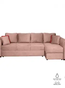 Coltar SEUL XL extensibil, cu arcuri si lada depozitare, colt dreapta, roz pal, 290x145x95 cm