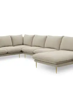 Coltar tapitat Vienna 7 locuri picioare gold – L330 x l235 x h95