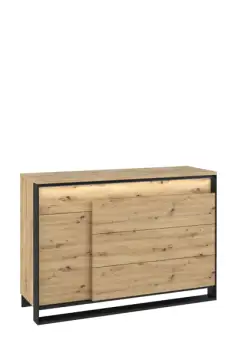 Comodă 1 Usa 4 Sertare Cu LED VANT, Stejar Artizanal Si Negru, 130 x 90 x 41 Cm